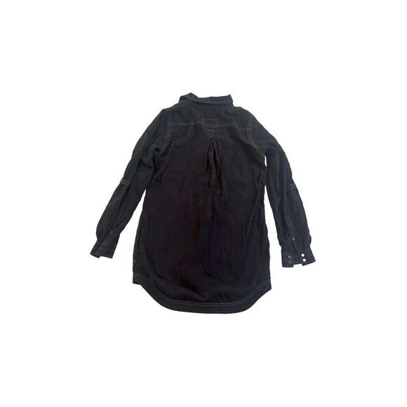 Go Silk Long Sleeve Tunic Popover Blouse Gray Snap Closure Pockets Size S - Picture 2 of 7